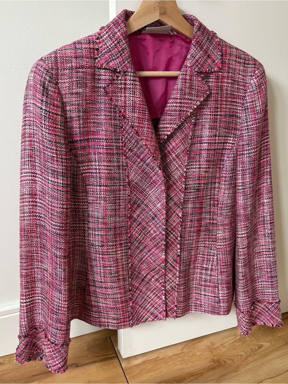 Akris Punto Pink Tweed Blazer with Fuchsia Lining